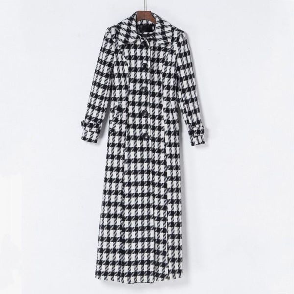 women's wool & blends winter women maxi long woolen coat belted slim fit high waist female plaid overcoat single breasted padded coats, Black
women's wool & blends winter women maxi long woolen coat belted slim fit high waist female plaid overcoat single breasted padded coats, Black