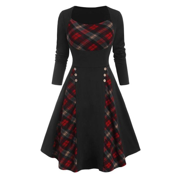 casual dresses 2021 plaid spliced dress female vintage square neck womens button long sleeve autumn vestido feminino, Black;gray
casual dresses 2021 plaid spliced dress female vintage square neck womens button long sleeve autumn vestido feminino, Black;gray