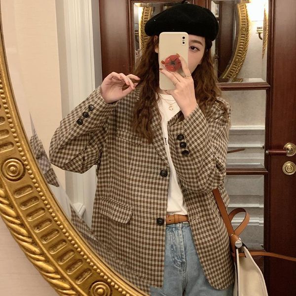 women's suits & blazers 2021 korean women autumn winter plaid woolen blazer coat female long sleeve vintage jacket overcoat manteau fem, White;black
women's suits & blazers 2021 korean women autumn winter plaid woolen blazer coat female long sleeve vintage jacket overcoat manteau fem, White;black