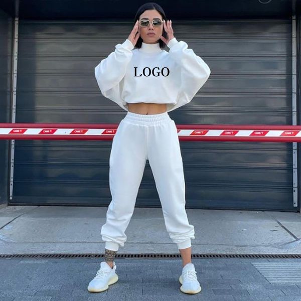 women's hoodies & sweatshirts custom logo fall 2021 women plus velvet solid loose long sleeve crop elastic waist trousers two piece pan, Black