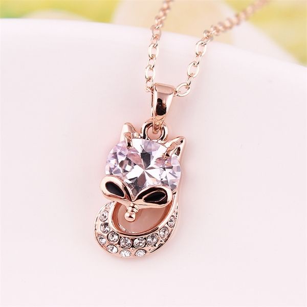 new korean fox crystal pendant necklace high grade zircon bone chain fashion accessories 3312, Black
new korean fox crystal pendant necklace high grade zircon bone chain fashion accessories 3312, Black
