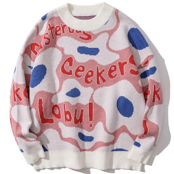 men's sweaters 2021 autumn streetwear sweater pullover men women poached egg pattern knitted harajuku jumpers loose casual, White;black
men's sweaters 2021 autumn streetwear sweater pullover men women poached egg pattern knitted harajuku jumpers loose casual, White;black