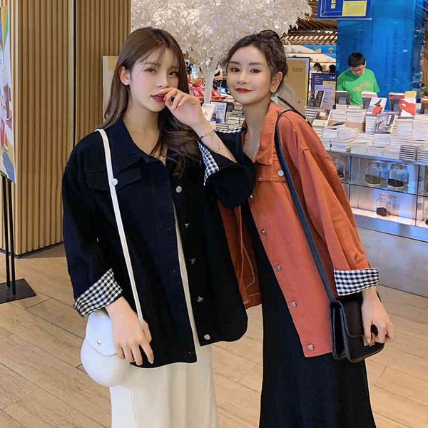 women's jackets korean style coat denim autumn beginning of solid vintage loose chess single-breasted sewing long-slender etw9, Black;brown
women's jackets korean style coat denim autumn beginning of solid vintage loose chess single-breasted sewing long-slender etw9, Black;brown