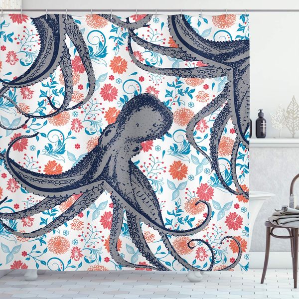 nautical shower curtain, sealife sea monster ocs kraken with tentacles and colorful flowers, cloth fabric bathroom decor set
nautical shower curtain, sealife sea monster ocs kraken with tentacles and colorful flowers, cloth fabric bathroom decor set