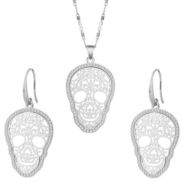 earrings & necklace classic color crystal skeleton shantou choker set for women punk style fashion pendant earring, Silver
earrings & necklace classic color crystal skeleton shantou choker set for women punk style fashion pendant earring, Silver