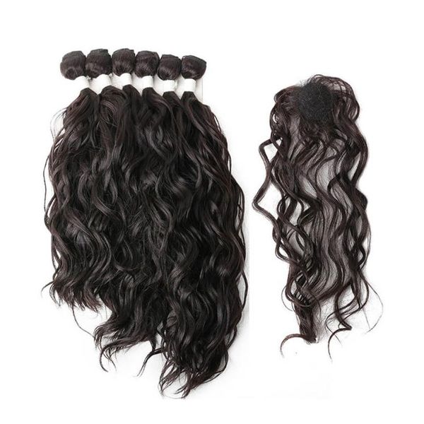 human ponytails natural wave hair bundles with closure synthetic extensions 7pcs/pack 14'' 16'' 18'' inches of, Black
human ponytails natural wave hair bundles with closure synthetic extensions 7pcs/pack 14'' 16'' 18'' inches of, Black