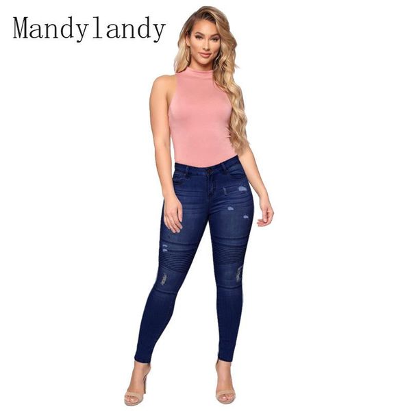 mandylandy autumn and winter casual denim trousers women's fashion ripped solid color washed vintage mid-waist pencil jeans, Blue
mandylandy autumn and winter casual denim trousers women's fashion ripped solid color washed vintage mid-waist pencil jeans, Blue
