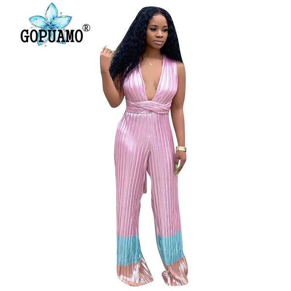 women's jumpsuits & rompers pink blue pleated women jumpsuit deep v neck sleeveless long wide leg bodysuit casual cross backless full l, Black;white
women's jumpsuits & rompers pink blue pleated women jumpsuit deep v neck sleeveless long wide leg bodysuit casual cross backless full l, Black;white