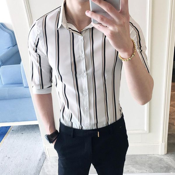 shirt male 2021 spring and summer men's fashion striped seven-quarter sleeve casual shirts, White;black
shirt male 2021 spring and summer men's fashion striped seven-quarter sleeve casual shirts, White;black