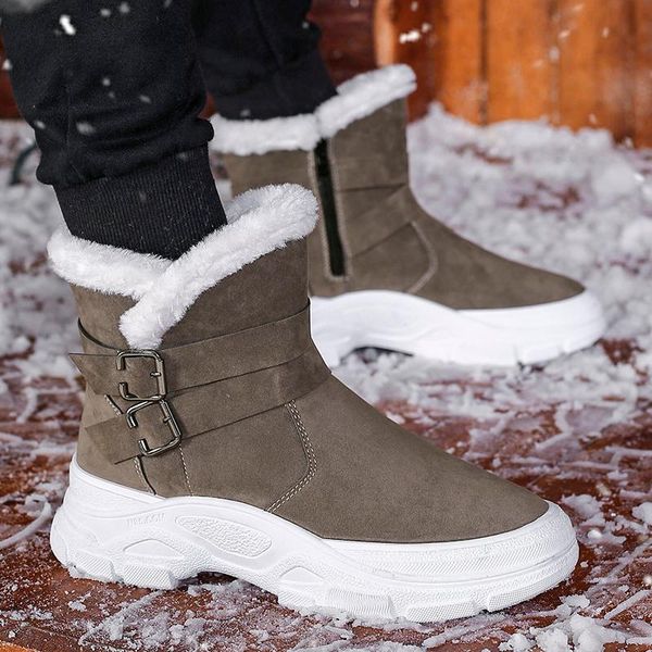 boots men snow winter men's casual warm booties suede shoes man sneakers leisure male footwear botas hombre masculina, Black