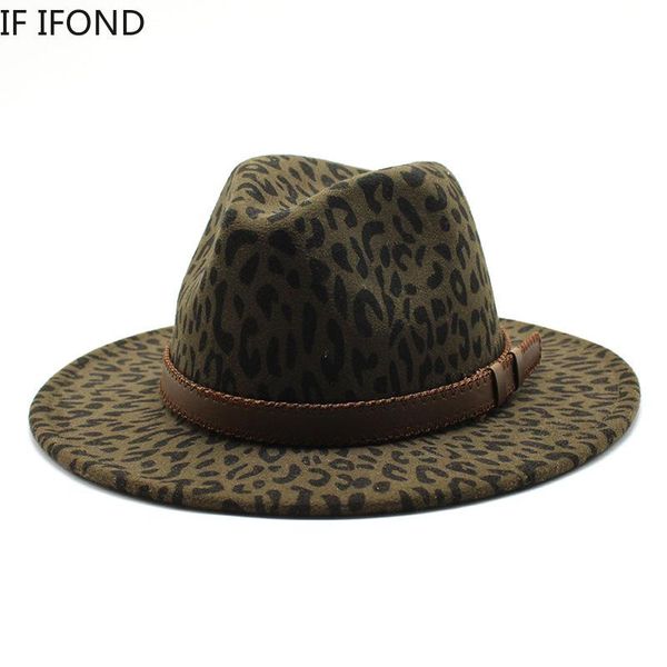 men women leopard wide brim wool felt fedora hats with belt buckle winter vintage panama sombreros, Blue;gray
men women leopard wide brim wool felt fedora hats with belt buckle winter vintage panama sombreros, Blue;gray
