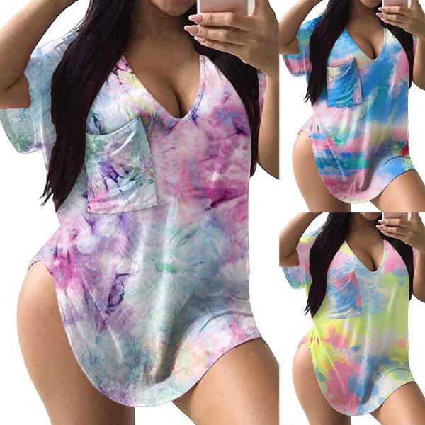 women's t-shirt t_shirts tie dye print casual loose women summer gradient color v-neck short sleeve shirts streetwear femme, White
women's t-shirt t_shirts tie dye print casual loose women summer gradient color v-neck short sleeve shirts streetwear femme, White