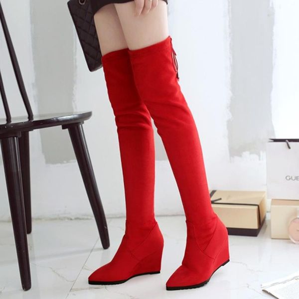 classic wedges thigh high boots women shoes winter autumn over the knee female wedge heels stretch flock slim black red
classic wedges thigh high boots women shoes winter autumn over the knee female wedge heels stretch flock slim black red