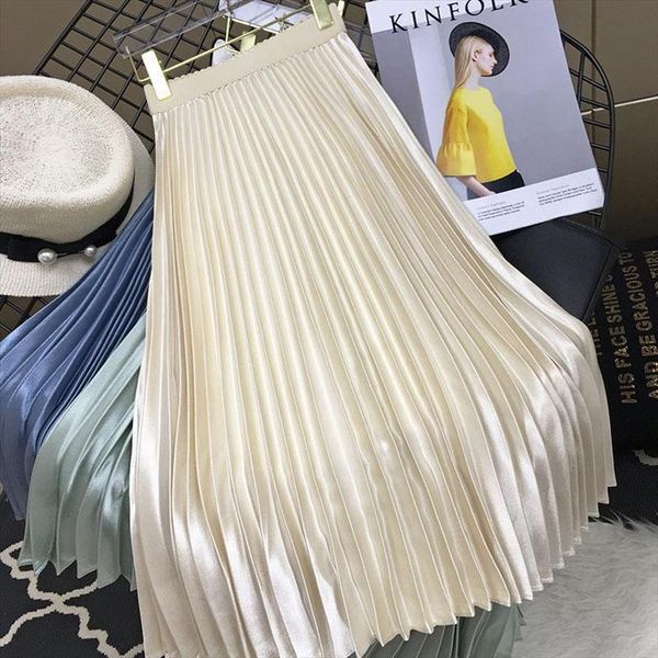 summer elegant half length womens skirt metallic satin organ pleated long large elastic waist a line, Black
summer elegant half length womens skirt metallic satin organ pleated long large elastic waist a line, Black