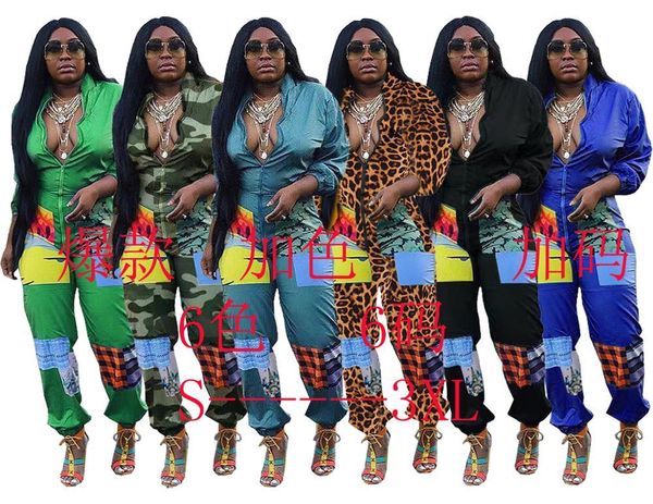 women's jumpsuits & rompers 2021 spring fashion women street casual style long sleeve lapel zipper printed pants, Black;white 
women's jumpsuits & rompers 2021 spring fashion women street casual style long sleeve lapel zipper printed pants, Black;white