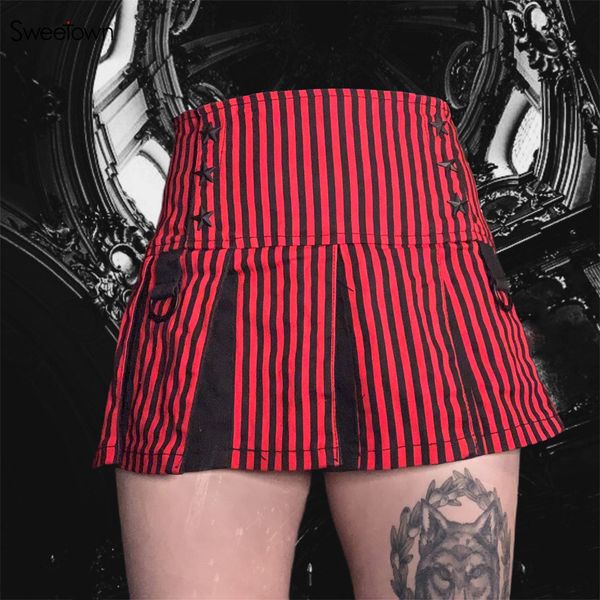sweetown goth aesthetic red pleated skirts womens dark academia vintage 90s e girl clothes striped low waist y2k mini skirt, Black;white
sweetown goth aesthetic red pleated skirts womens dark academia vintage 90s e girl clothes striped low waist y2k mini skirt, Black;white