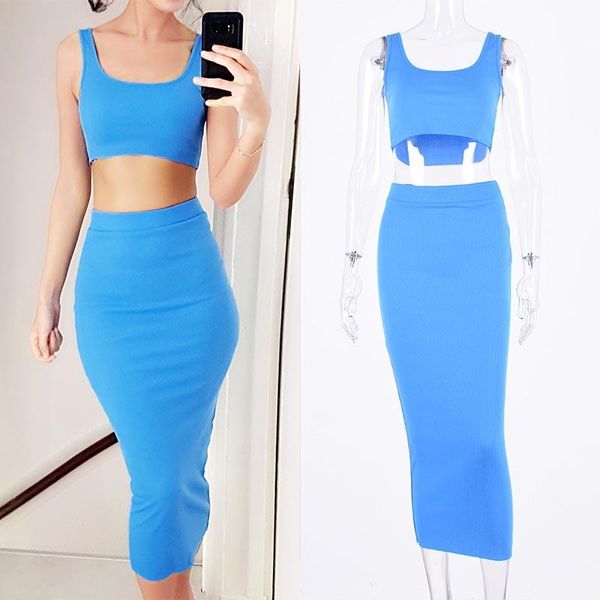 two piece dress clothes set elastic knitted stripes clothing soft sleeveless garment mid-length skirt for women, White
two piece dress clothes set elastic knitted stripes clothing soft sleeveless garment mid-length skirt for women, White
