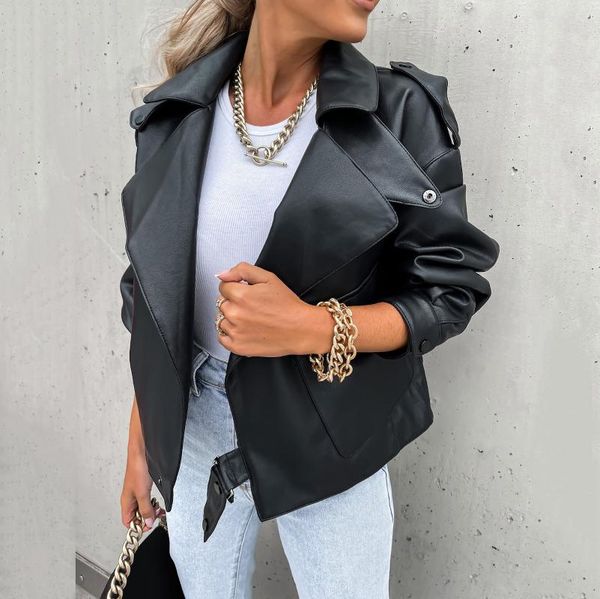 women's jackets autumn winter jacket coat leather long-sleeved lace-up pocket button short biker female casual outwear, Black;brown
women's jackets autumn winter jacket coat leather long-sleeved lace-up pocket button short biker female casual outwear, Black;brown