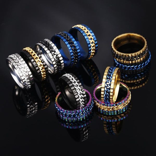 cluster rings fdlk 6 colors style men's stainless steel chain rotatable ring engagement wedding jewelry decompression wholesale, Golden;silver
cluster rings fdlk 6 colors style men's stainless steel chain rotatable ring engagement wedding jewelry decompression wholesale, Golden;silver