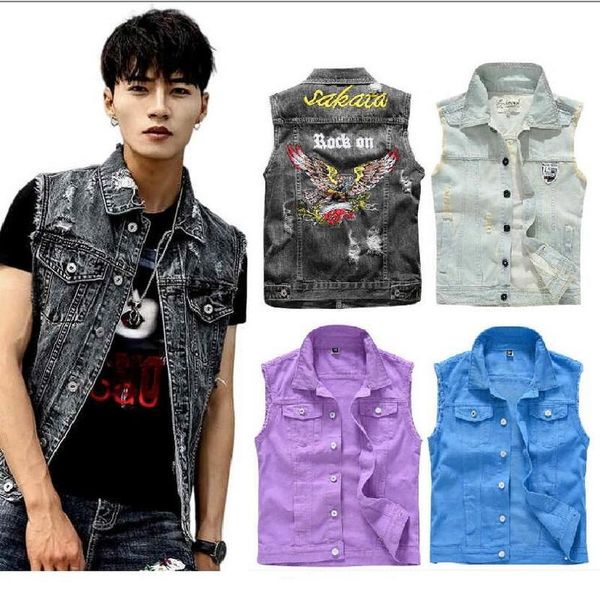 men's vests men denim trendy slim denimjacket with large patch ripped waistcoat badge multi-style specials, Black;white
men's vests men denim trendy slim denimjacket with large patch ripped waistcoat badge multi-style specials, Black;white