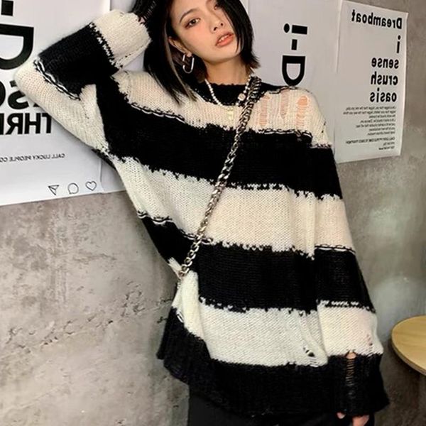 women's sweaters ripped sweater women long sleeve jumpers knit striped hole streetwear y2k vintage pullovers autumn female, White;black
women's sweaters ripped sweater women long sleeve jumpers knit striped hole streetwear y2k vintage pullovers autumn female, White;black