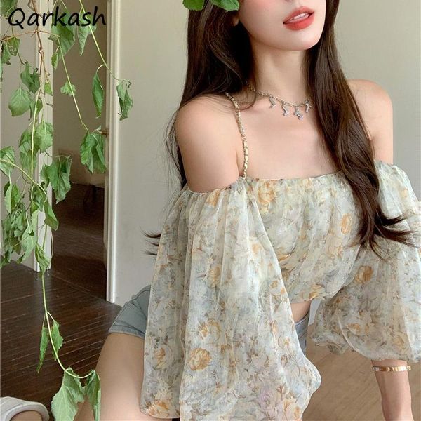 women's blouses & shirts women chiffon floral vintage design summer fairy cropped harajuku korean fashion slash neck chic long sleeve, White
women's blouses & shirts women chiffon floral vintage design summer fairy cropped harajuku korean fashion slash neck chic long sleeve, White