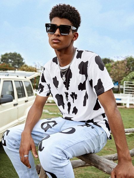 men cow print tee s35p#, White;black
men cow print tee s35p#, White;black