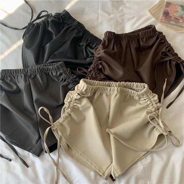 women's shorts fashion bottoms drawstring bow lace up elastic high waist pu short pants 2021, White;black
women's shorts fashion bottoms drawstring bow lace up elastic high waist pu short pants 2021, White;black