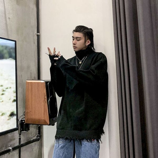 sweaters for men and women ripped edges irregular frayed sweaters couples trend loose half high collar autumn and winter no, Black
sweaters for men and women ripped edges irregular frayed sweaters couples trend loose half high collar autumn and winter no, Black