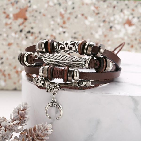 charm bracelets feather crescent multilayer artificial leather bracelet creative retro punk black men's, Golden;silver
charm bracelets feather crescent multilayer artificial leather bracelet creative retro punk black men's, Golden;silver