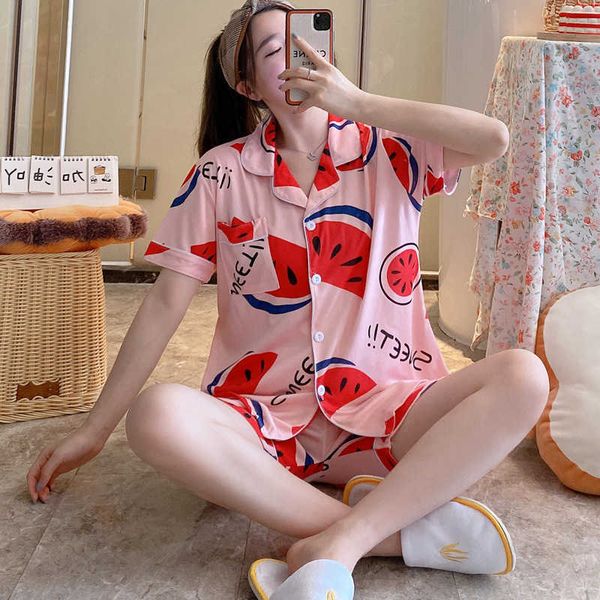 summer short-sleeved shorts cardigan pajamas women casual home wear 210622, Black;red
summer short-sleeved shorts cardigan pajamas women casual home wear 210622, Black;red