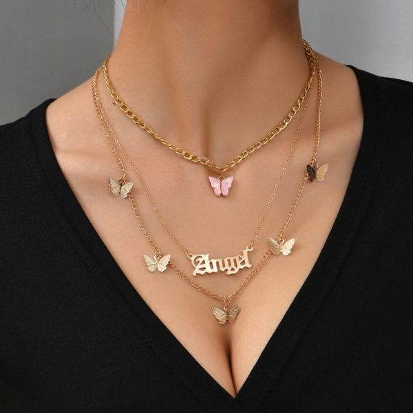 pendant necklaces women necklace set personality metal letter acrylic butterfly three-layer neck chain sets, Silver
pendant necklaces women necklace set personality metal letter acrylic butterfly three-layer neck chain sets, Silver