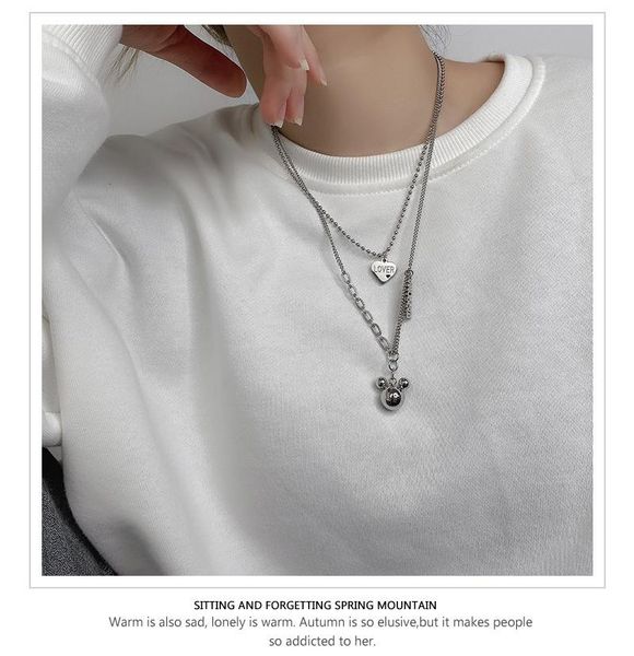 chains titanium steel love heart letter necklace cute cartoon bear animal pendant double asymmetric sweater chain, Silver
chains titanium steel love heart letter necklace cute cartoon bear animal pendant double asymmetric sweater chain, Silver