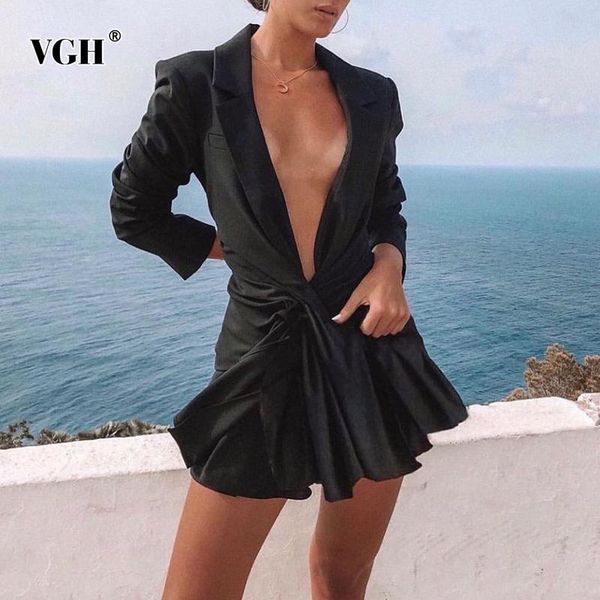women's suits & blazers vgh black korean slim twist front casual blazer women notched long sleeve gathered waist jackets spring 2021 fa, White;black
women's suits & blazers vgh black korean slim twist front casual blazer women notched long sleeve gathered waist jackets spring 2021 fa, White;black
