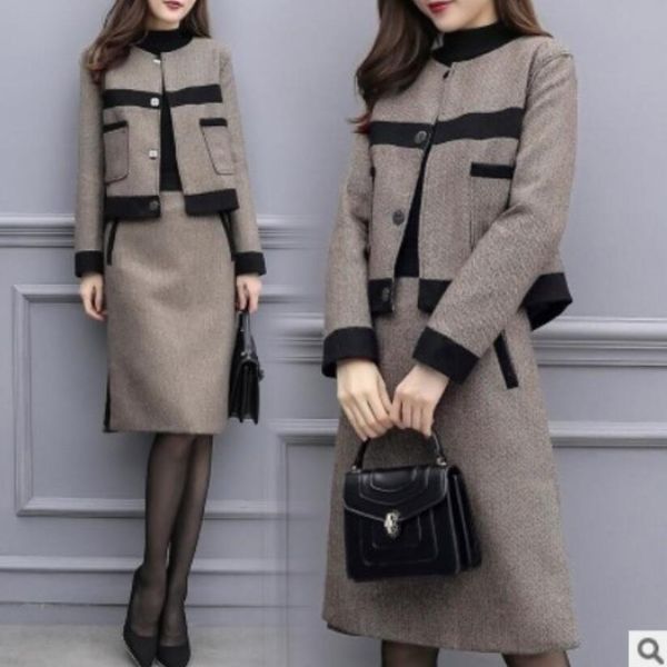 dress women 's autumn . winter two-piece skirt woolen jacket short sk irt casual fashion suit women's set skir t europe and americ, Black;gray
dress women 's autumn . winter two-piece skirt woolen jacket short sk irt casual fashion suit women's set skir t europe and americ, Black;gray