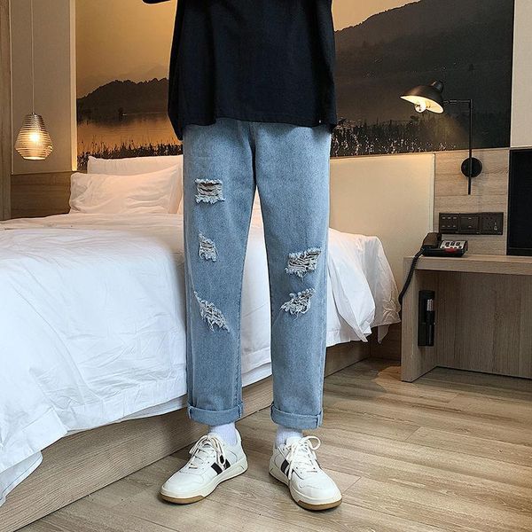 men's jeans ripped summer trendy brand loose straight nine-point trousers sports hip-hop streetwear retro denim pants plus size, Blue
men's jeans ripped summer trendy brand loose straight nine-point trousers sports hip-hop streetwear retro denim pants plus size, Blue