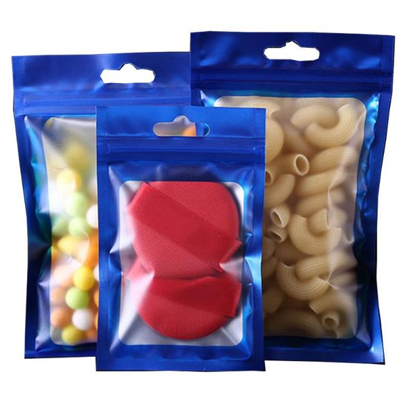 storage bags 100pcs matte blue clear plastic mylar foil bag with hang hole self seal tear notch resealable reusable food packaging
storage bags 100pcs matte blue clear plastic mylar foil bag with hang hole self seal tear notch resealable reusable food packaging