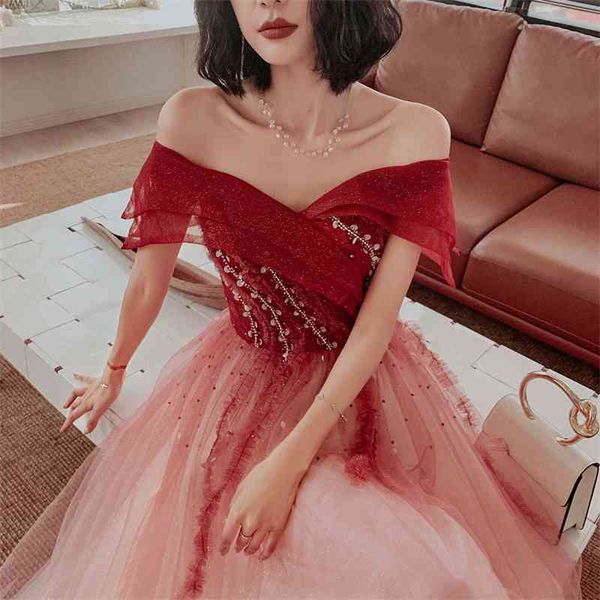evening 2021 new fairy gradient wedding toast one shoulder party dance dress, White;black
evening 2021 new fairy gradient wedding toast one shoulder party dance dress, White;black