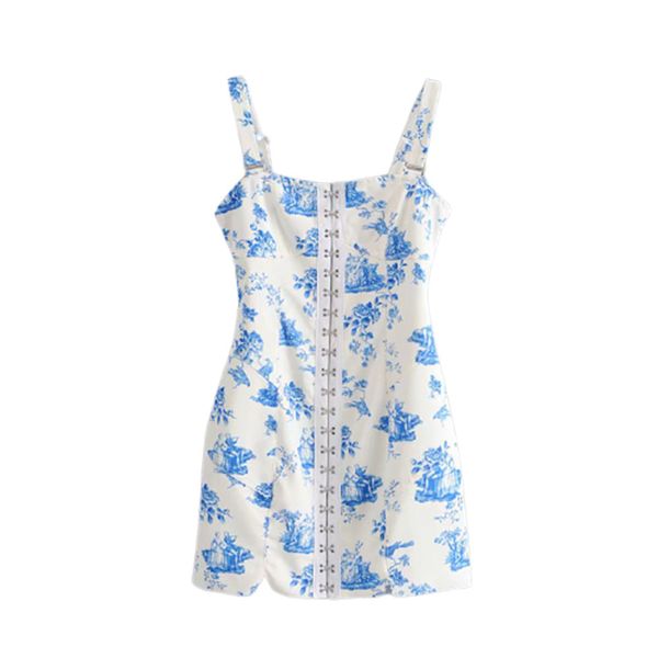 vintage chic blue and white porcelain print hook button dress elegant ladies square collar sling mini dresses 210520, Black;gray
vintage chic blue and white porcelain print hook button dress elegant ladies square collar sling mini dresses 210520, Black;gray