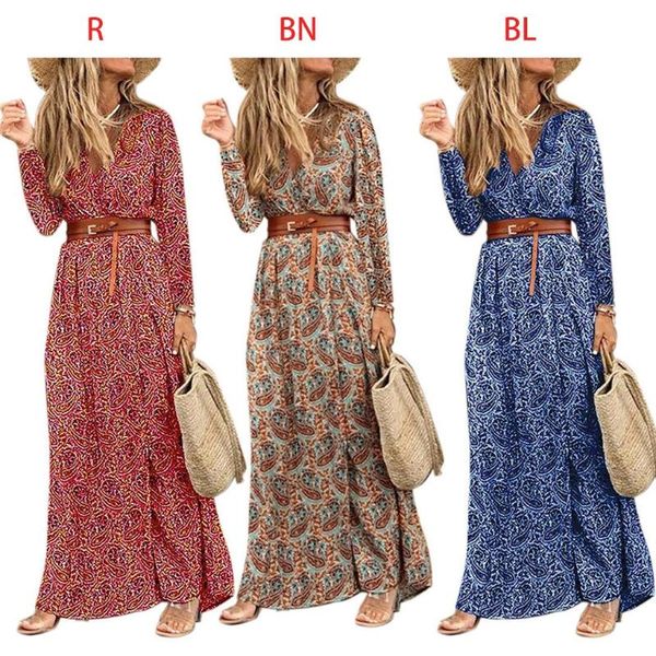 casual dresses 2021 women autumn long sleeve v-neck maxi dress bohemian paisley floral print side split flowy beach sundress with belt, Black;gray
casual dresses 2021 women autumn long sleeve v-neck maxi dress bohemian paisley floral print side split flowy beach sundress with belt, Black;gray