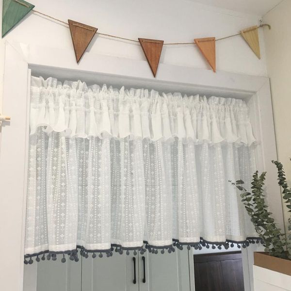 finished american kitchen short curtain white lace embroidery tulle coffee cotton ball hem half-curtain for cabinet door & drapes
finished american kitchen short curtain white lace embroidery tulle coffee cotton ball hem half-curtain for cabinet door & drapes