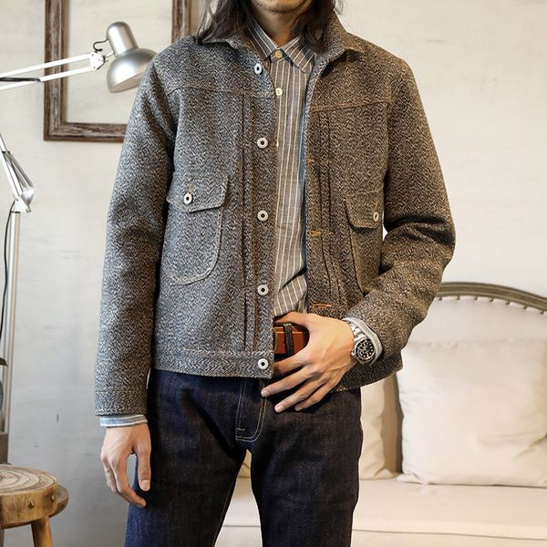 downs red tornado salt and pepper woolen jacket vintage workwear style men tweed coat, Black
downs red tornado salt and pepper woolen jacket vintage workwear style men tweed coat, Black