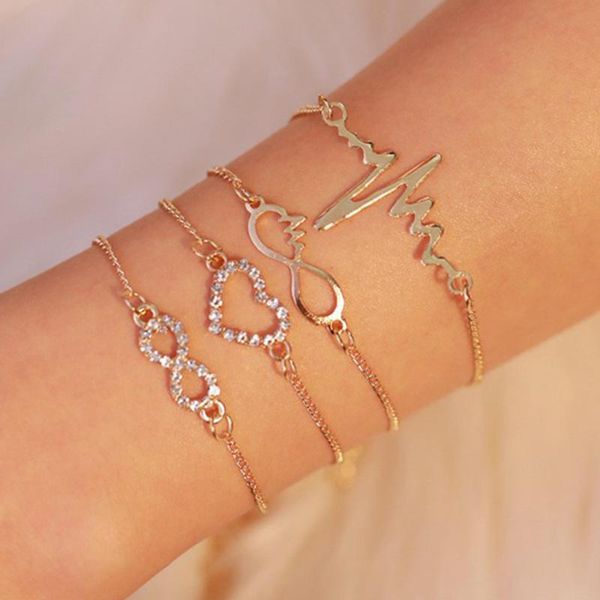 link, chain 4 pcs/set ecg bracelets set crystal heart shaped bracelet 8 word geometric bohemian jewelry accessories gift, Black
link, chain 4 pcs/set ecg bracelets set crystal heart shaped bracelet 8 word geometric bohemian jewelry accessories gift, Black