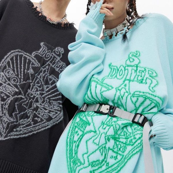 women's sweaters hip hop knitted sweater love print irregular frayed tattered pullover gothic retro aesthetics knitwear apparel, White;black
women's sweaters hip hop knitted sweater love print irregular frayed tattered pullover gothic retro aesthetics knitwear apparel, White;black