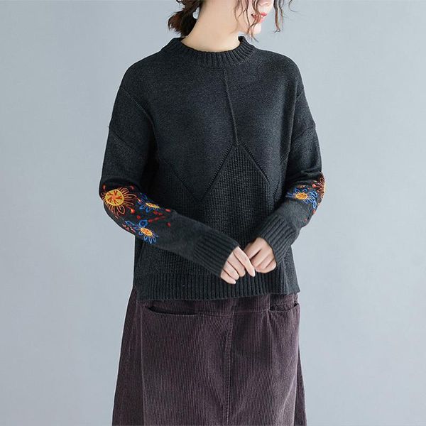 women's sweaters johnature 2021 knitted embroidery floral sweater women winter casual o-neck irregular loose solid color female, White;black
women's sweaters johnature 2021 knitted embroidery floral sweater women winter casual o-neck irregular loose solid color female, White;black