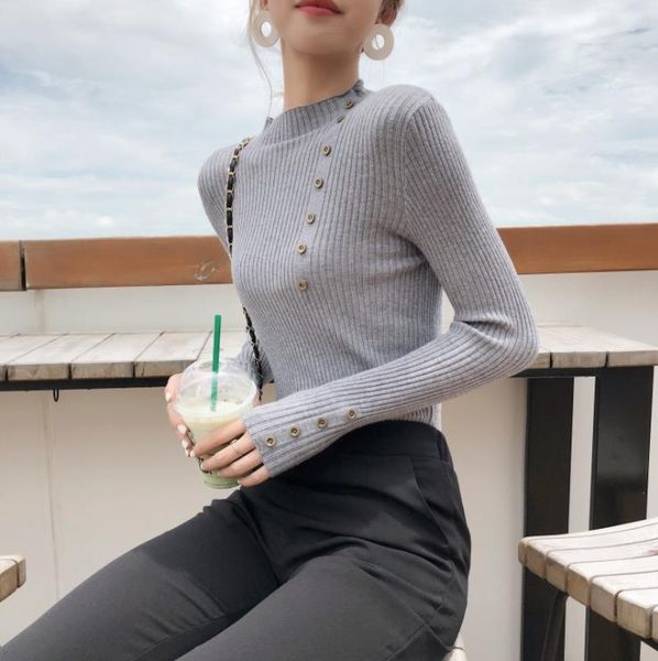 women's sweaters 2021 -coming autumn turtleneck pullovers with buttons primer shirt long sleeve short korean slim-fit tight sweater, White;black
women's sweaters 2021 -coming autumn turtleneck pullovers with buttons primer shirt long sleeve short korean slim-fit tight sweater, White;black