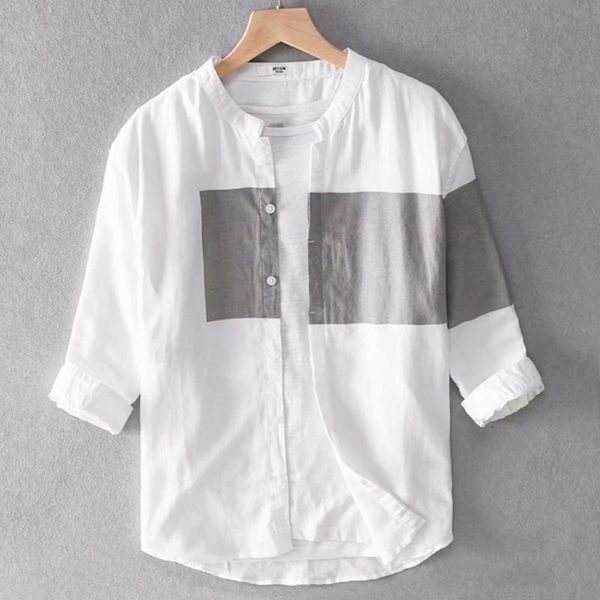 men's casual shirts 2021 men summer fashion three-quarter sleeve button-up stitching color lapel shirt for daily wear, White;black
men's casual shirts 2021 men summer fashion three-quarter sleeve button-up stitching color lapel shirt for daily wear, White;black