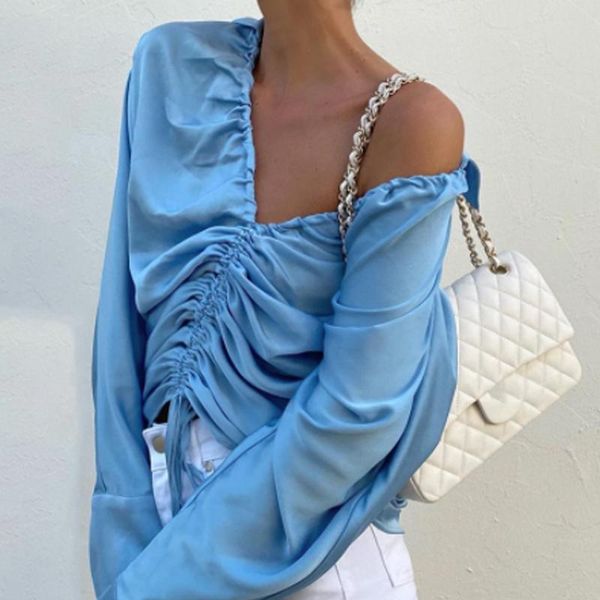 women's blouses & shirts drawstring ruched long sleeve v-neck women and fashion autumn club party silky satin crop, White
women's blouses & shirts drawstring ruched long sleeve v-neck women and fashion autumn club party silky satin crop, White