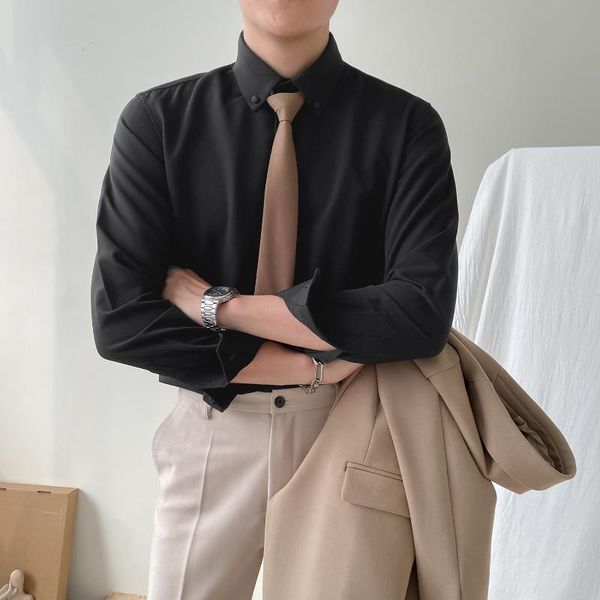 men's casual shirts spring 2021 men fashion solid color long sleeve business formal wear male slim fit blouse homme o265, White;black
men's casual shirts spring 2021 men fashion solid color long sleeve business formal wear male slim fit blouse homme o265, White;black