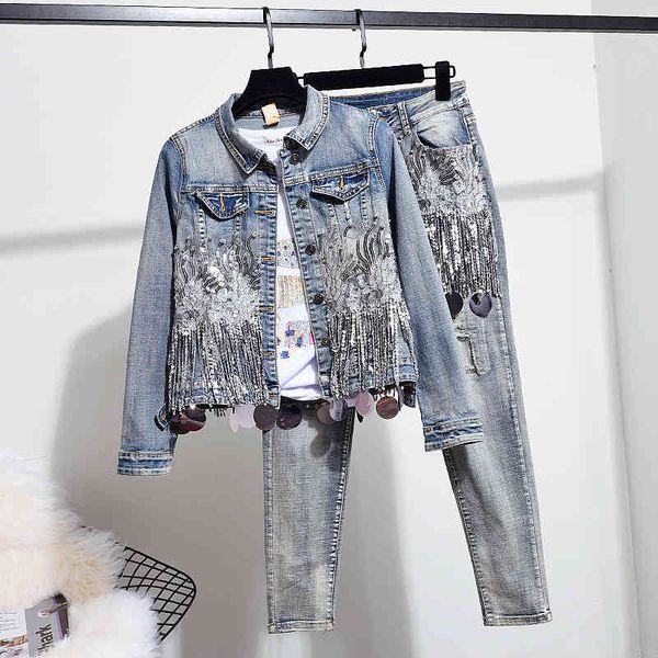 pant spring fashion handwork chain tassel flowers jeans 2pc women vintage short jacket coat pencil pants set female denim suit, White
pant spring fashion handwork chain tassel flowers jeans 2pc women vintage short jacket coat pencil pants set female denim suit, White